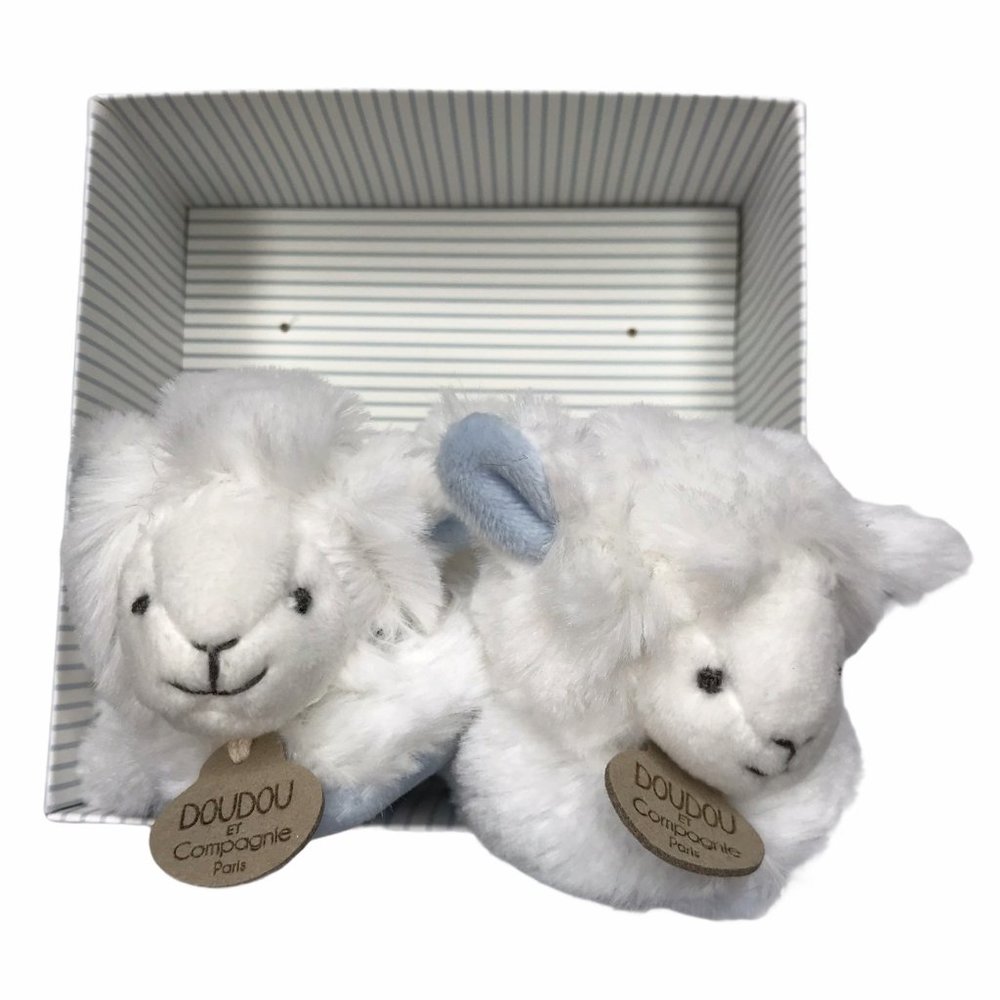 Doudou Paris French Chaussons Lamb Baby Booties Slippers White Blue Plush Soft